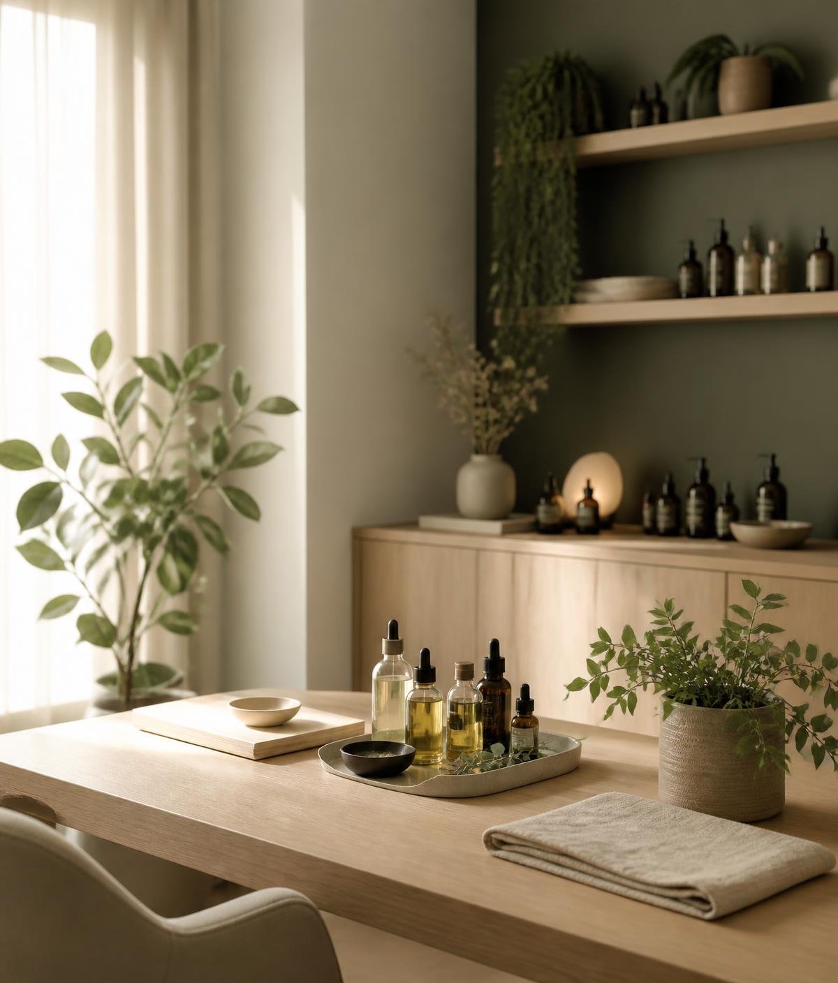 A calm, minimal natural wellness consultation space